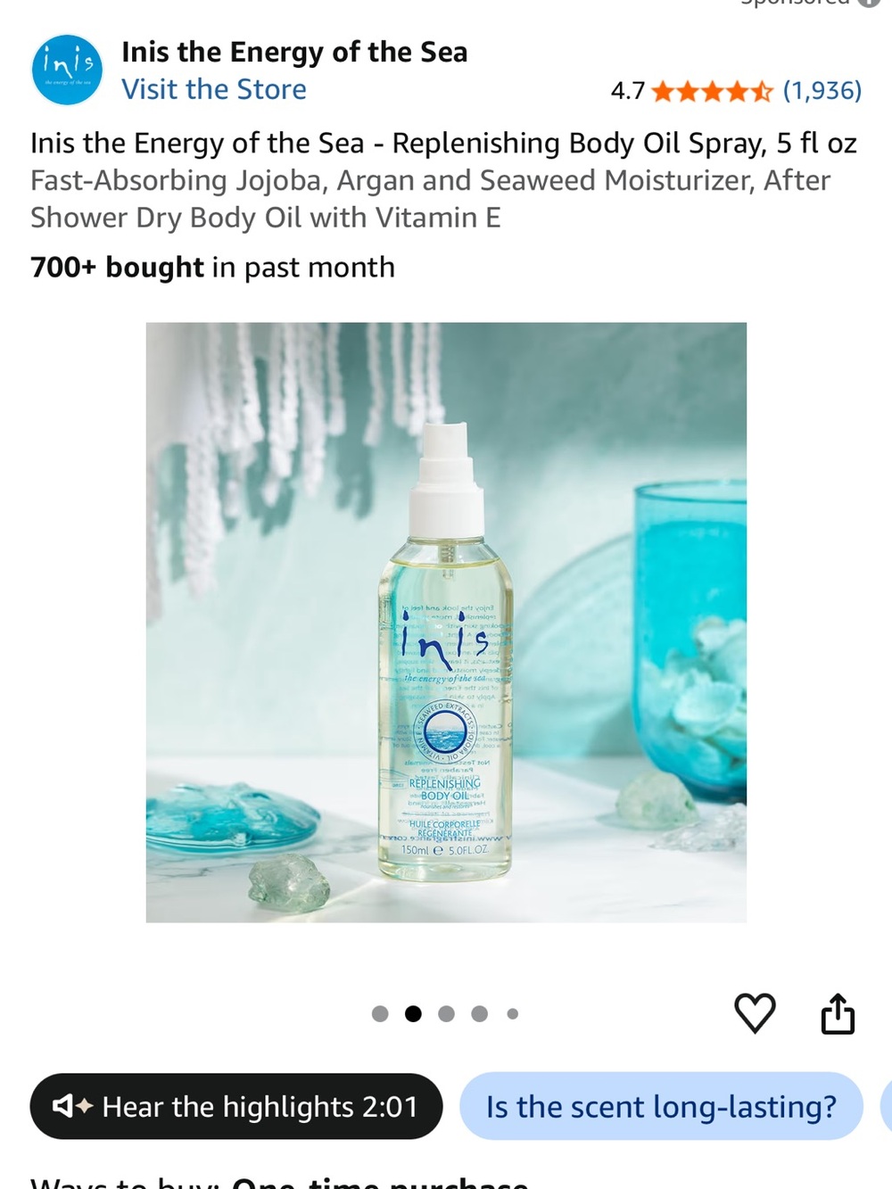 Inis Replenishing Body Oil – White/Clear Nourishing Moisturizer - Picture 4 of 6